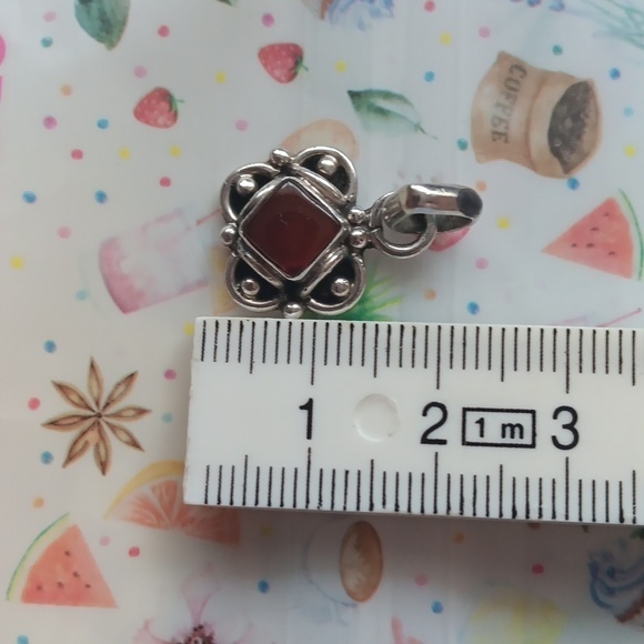 925 Silver Red Stone Pendant - Picture 4 of 7